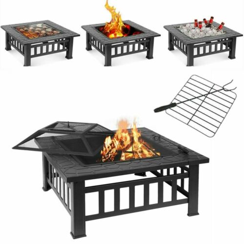 Arlopu Metal Fire Pits for Outside, 32" Wood Burning Fire Pit Table Outdoor Patio Backyard BBQ Fire Pit Heater for Party Bonfire