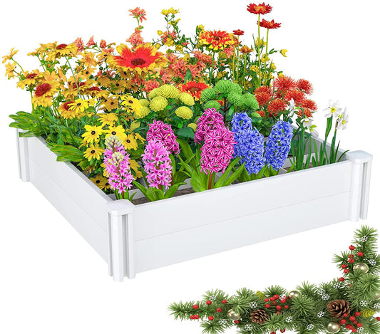 Arlopu Raised Garden Bed, 45'' x 45'' x 13'' White PVC Outdoor Above Ground Planter Box Kit with Grids