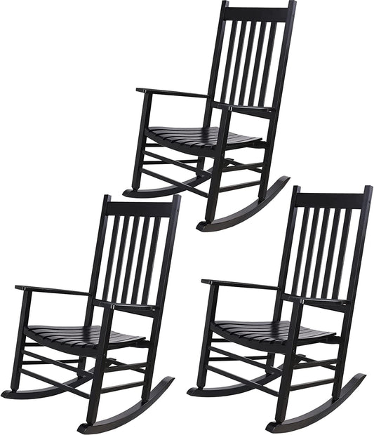 Arlopu Wooden Rocking Chairs, Indoor Outdoor Porch Adirondack Rocker All Weather Resistant - 3pcs