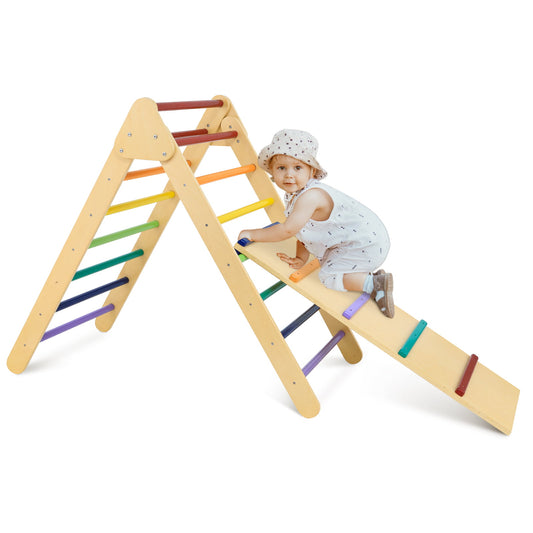 Arlopu Toddlers Foldable Climbing Triangle Ladder with Reversible Ramp, 2-in-1 Wooden Climber for Climbing & Sliding