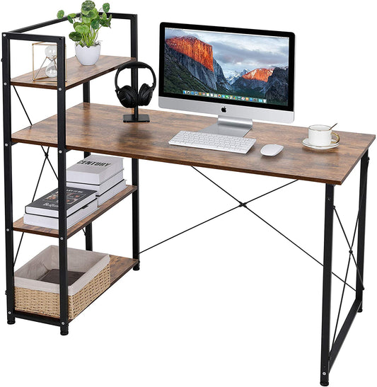 Arlopu 47'' Computer Desk, Home Office Desk with 4-Tier Shelves, Sturdy Workstation Writing Table with Metal Frame