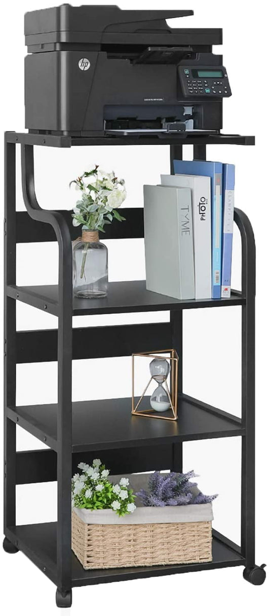 Arlopu 4-Tier Mobile Printer Stand with Wheels, Home Office Printer Cart with Storage Shelves