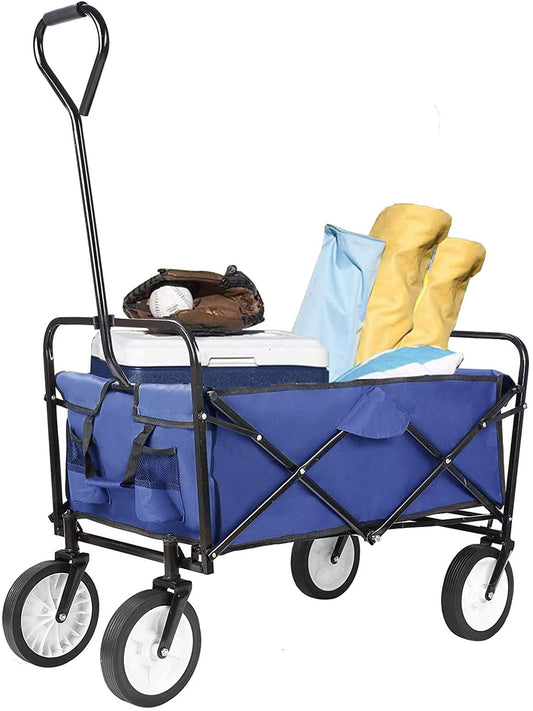 Arlopu Collapsible Utility Wagon Cart, Folding Grocery Cart Outdoor Camping Cart, 150 lbs, 262L (Navy Blue)