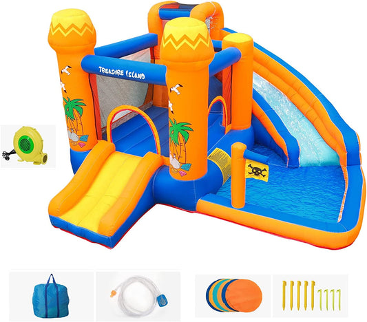 Arlopu Inflatable Water Slide Bounce House with Blower, Outdoor Yard Park Jumping Castle with Play Splash Pool for Kids 2-8 Years