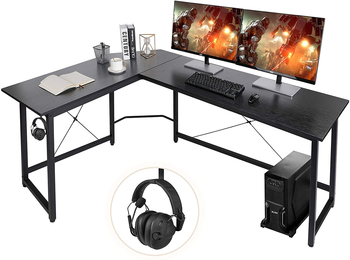 Arlopu Modern L-Shaped Desk, 66.5'' Corner Computer Desk Home Office Study Writing Workstation, Gaming Table