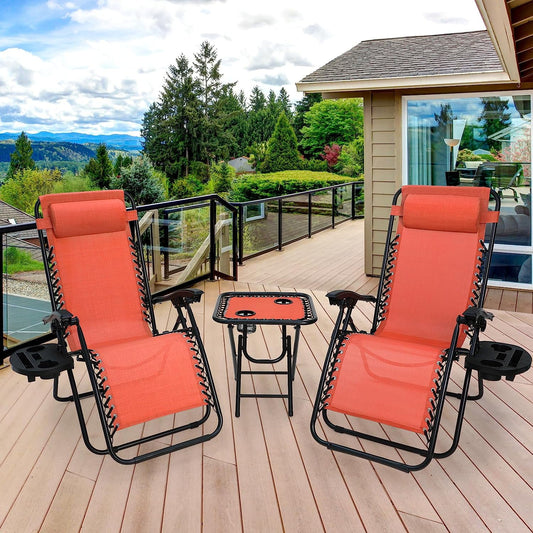 Arlopu 3pcs Zero Gravity Chairs Set, Outdoor Patio Lounge Chairs Folding Recliners for Poolside, Yard, Beach, 330lbs