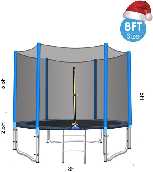 Arlopu 8FT Trampoline with Safety Enclosure for Kids and Adults, Outdoor Garden Recreational Trampolines, Jumping Mat