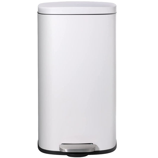 Arlopu 30 Liter / 8 Gallon Trash Can with Lid, Rectangular Stainless Steel Step On Kitchen Garbage Can, White