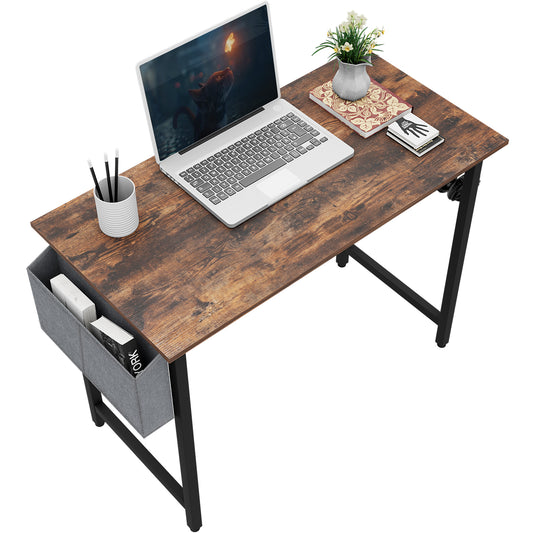 Arlopu 39'' Small Computer Desk, PC Laptop Table with Storage Bag, Modern Study Writing Table Home Office Desk Workstation