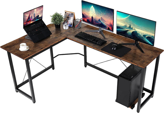 Arlopu Modern 66.5‘’ L-Shaped Home Office Desk, Larger Sturdy Computer PC Laptop Table, Corner Gaming Desk, Writing WorkstationDesk, Wooden Desk W/ Monitor Stand