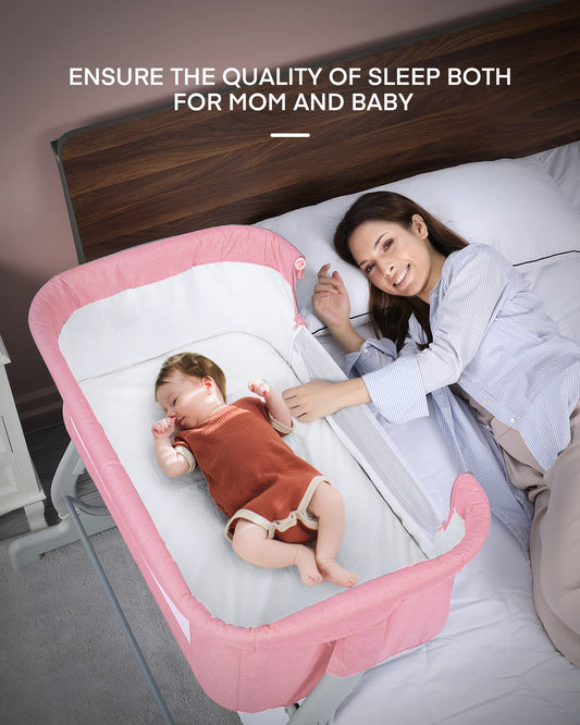 Arlopu Baby Bedside Sleeper, Bedside Bassinet for Babies, Pink Crib for 0-6 Months Infants, Newborn
