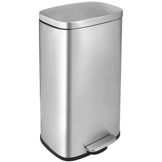 Arlopu 8 Gallon Stainless Steel Trash Can with Lid,  Rectangular Kitchen Garbage Can, Silver