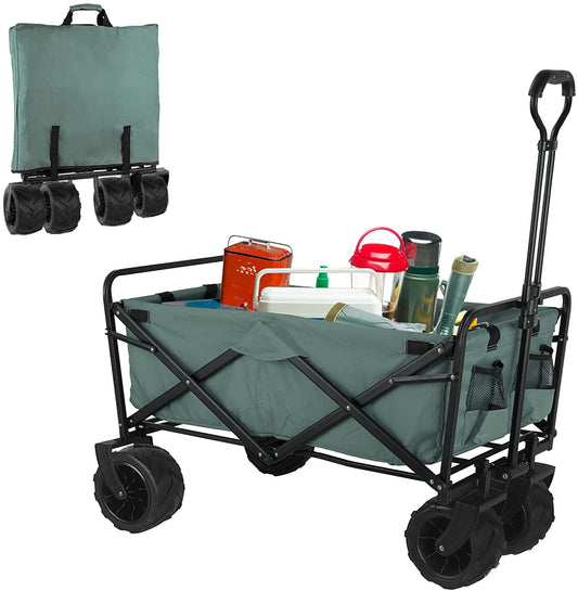 Arlopu Collapsible Outdoor Utility Wagon Cart, Folding Garden Cart with All-Terrain Wheels and Carrying Bag for Outdoor Shopping, Beach Trip, Camping