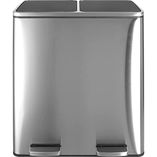 Arlopu 16 Gallon Dual Trash Can & Recycle Bin, Stainless Steel Kitchen Step Garbage Can with Lid, Foot Pedal