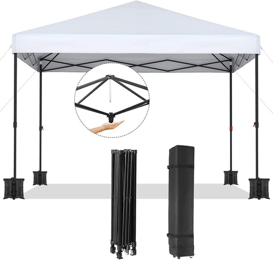 Arlopu Ez Pop up Canopy Tent 10' x 10' Outdoor Party Folding Gazebo Camping Shelter Instant Canopy - White