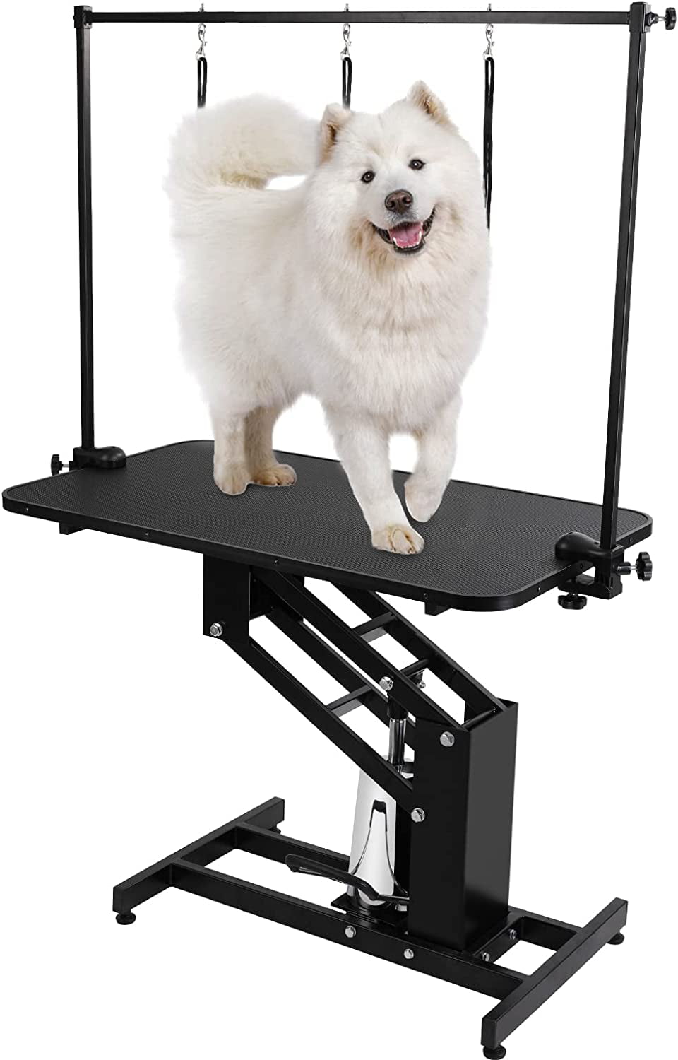 Arlopu 43" Hydraulic Dog Grooming Table, Oversized Adjustable Pet Trimming Table, Heavy-Duty Professional Dog Drying Table with 3 Nooses, Arms,for Puppy, Large Dogs, Home, Pet Shop, Range 22-38''