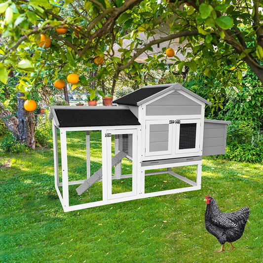 Arlopu 65" Chicken Coop, Outdoor Yard Wooden Poultry Cage, Multi-Level Hen House with Ramp, Nesting Box, Removable Tray, Wire Enclosure & Weatherproof Asphalt roof