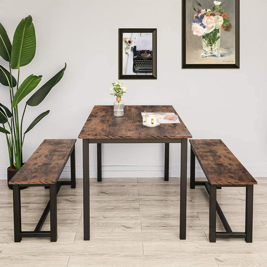 Arlopu Compact Dining Table Set with 2 Benches for Dining Room / Kitchen