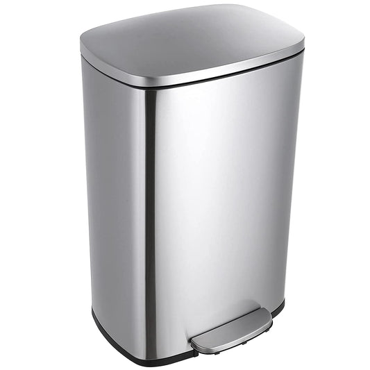 Arlopu 50L/13.2 Gallon Step Trash Can, Rectangular Stainless Steel Kitchen Garbage Bin with PP Buckets & Lid