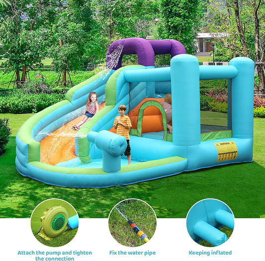 Arlopu Kids Inflatable Water Slide Bounce House with Splash Pool, Outdoor Play Water Park with Blower for Little Girls Boys 2-10 Years