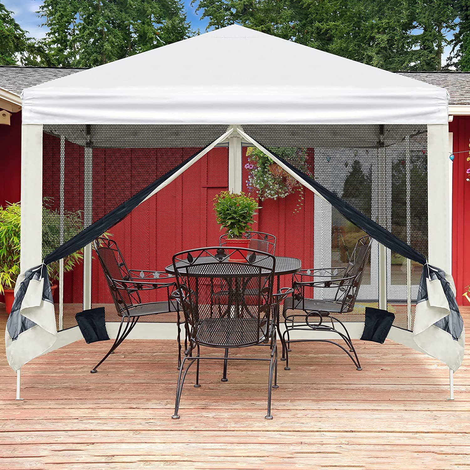 patio canopy tent Arlopu 10' x 10' Pop up Canopy Tent with Mosquito Netting Screen Outdo