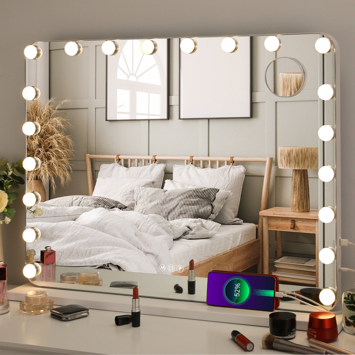 Arlopu 32" x 24" Large Hollywood Vanity Mirror with Lights, 10X Magnification and USB Charging Port