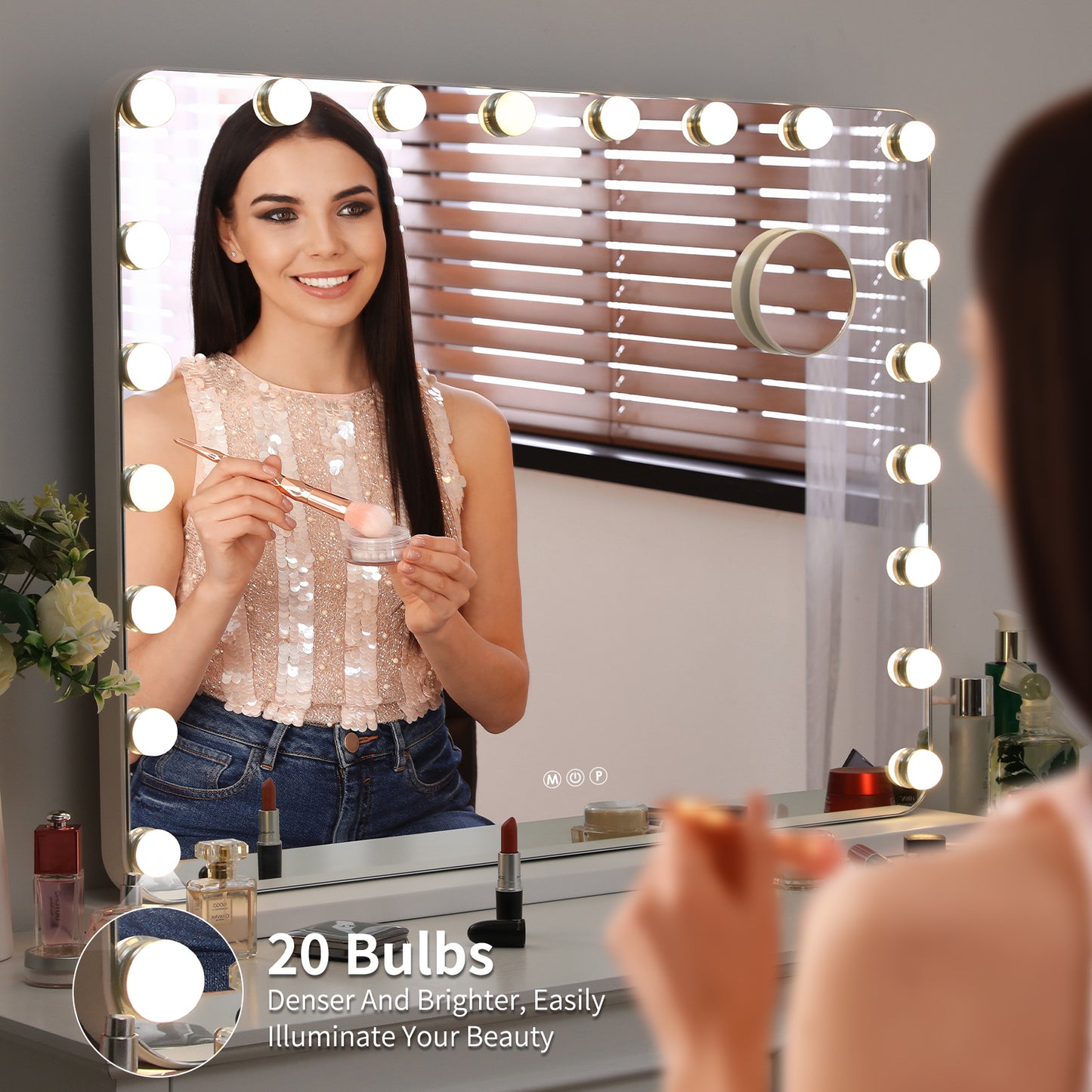 Arlopu 32" x 24" Large Hollywood Vanity Mirror with Lights, 10X Magnification and USB Charging Port