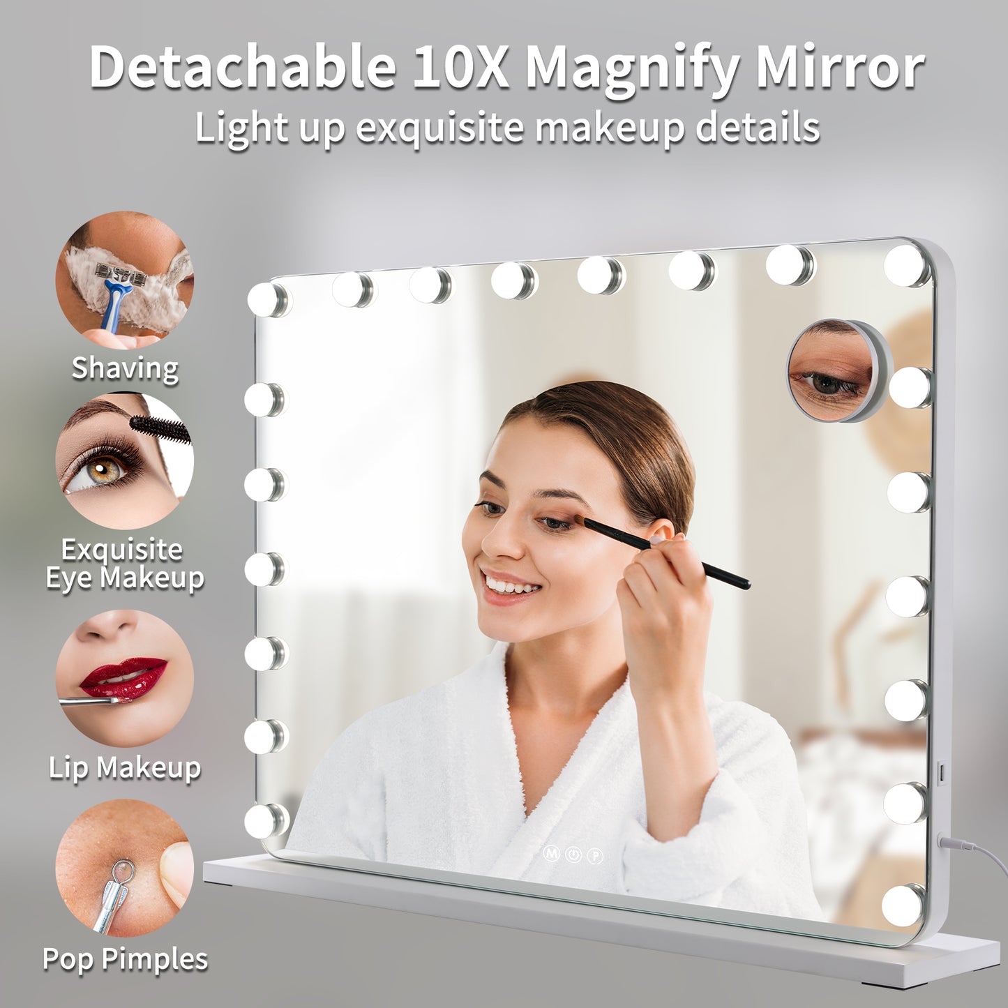 Arlopu 32" x 24" Large Hollywood Vanity Mirror with Lights, 10X Magnification and USB Charging Port