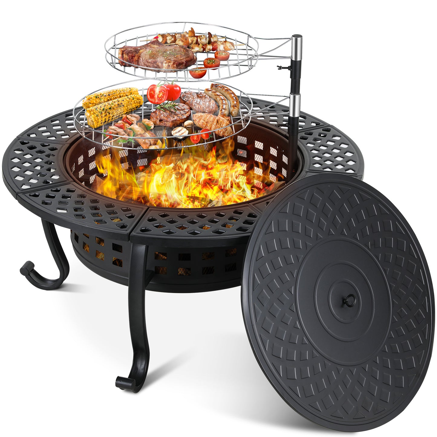 Arlopu 37" Outdoor Fire Pit, 3 in 1 Wood Burning Fire Pit with Lid and Fire Poker