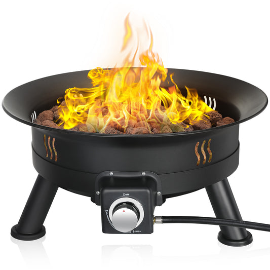 Arlopu 24" Portable Propane Fire Pit 52,000 BTU Outdoor Gas Firebowl with Cover & Lava Rocks