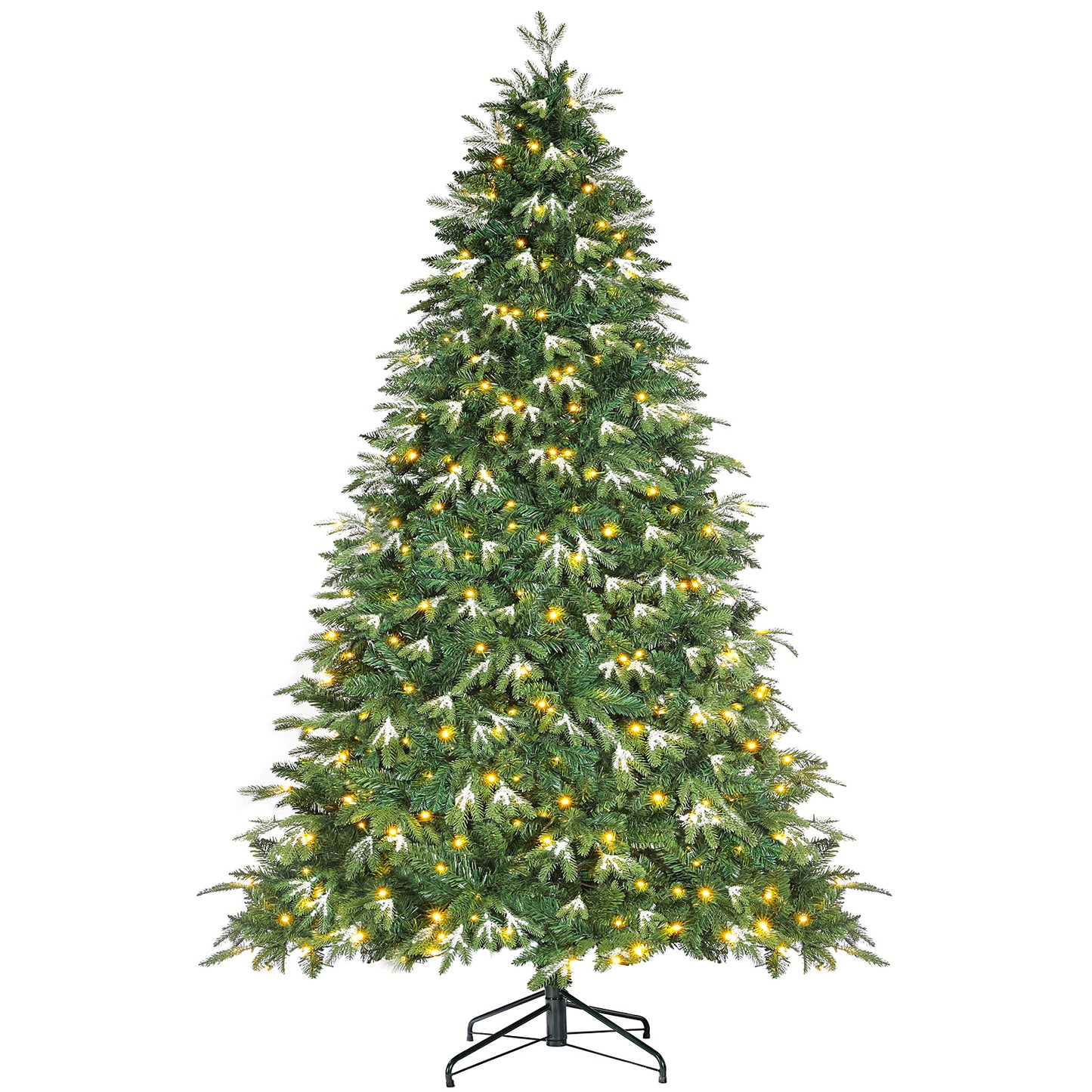 Arlopu 6/8/9ft Pre-lit Christmas Tree, Hinged Artificial Christmas Tree with Ice Crystal Snow, 250 Warm White Lights