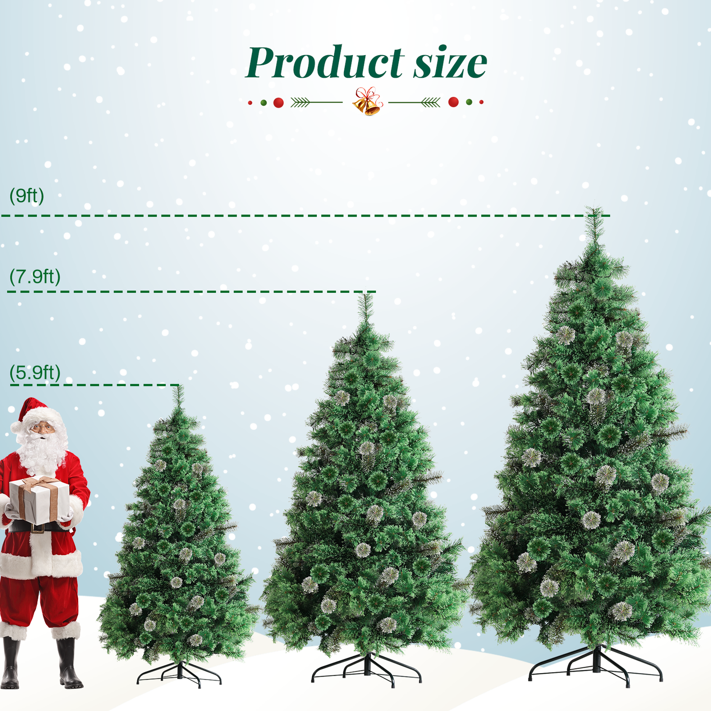 Arlopu Artificial Pre-lit Christmas Tree, 8FT Prelighted Holiday Xmas Tree, 400 Warm White Lights and Foldable Metal Stand, Home Party Decoration