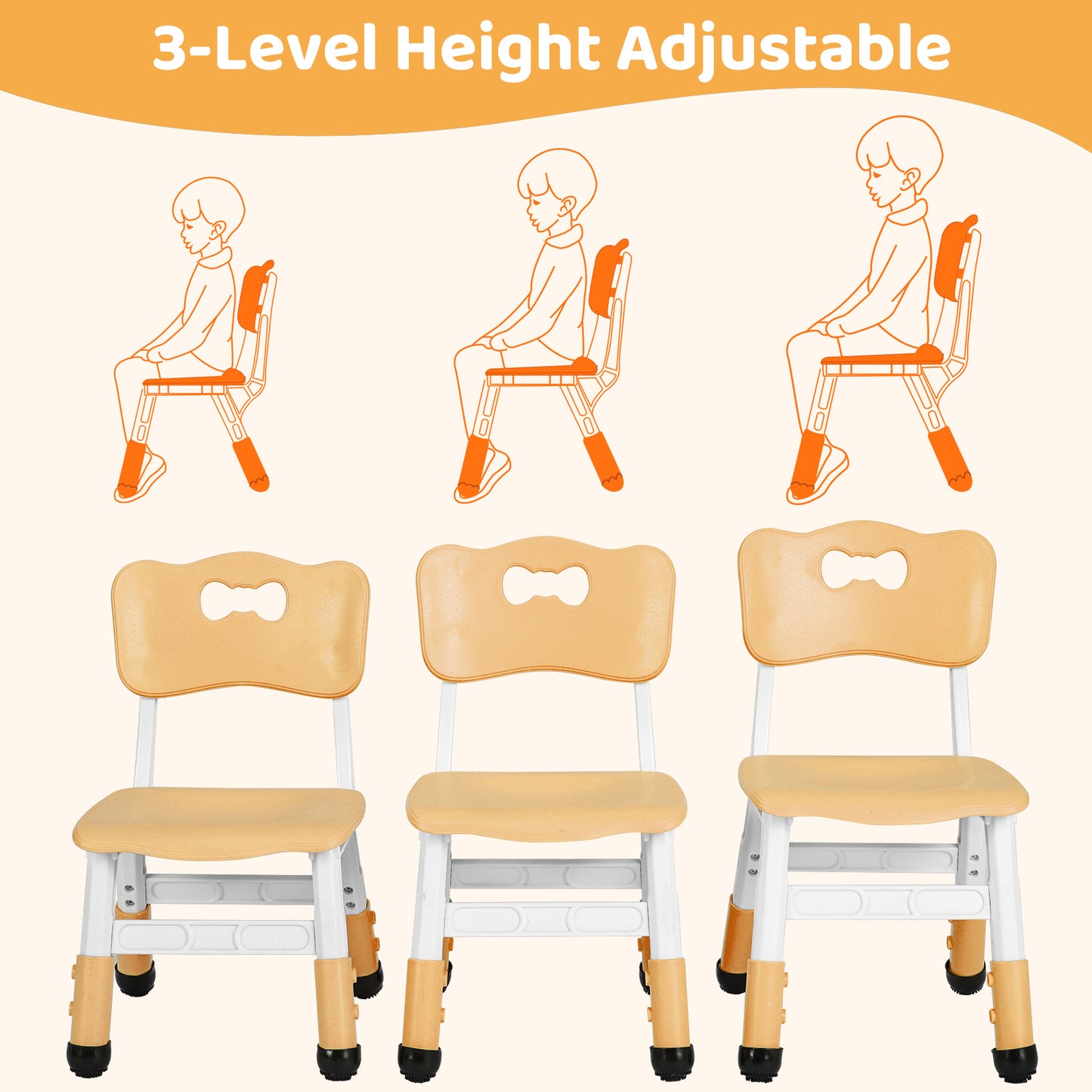 Arlopu 2pcs Adjustable Kids Chair, 3 Levels Adjustable Stackable Toddler Chairs, Maximum Load-Bearing 220Lb, Ergonomic Children Seats for Classroom/Daycare/Familiy