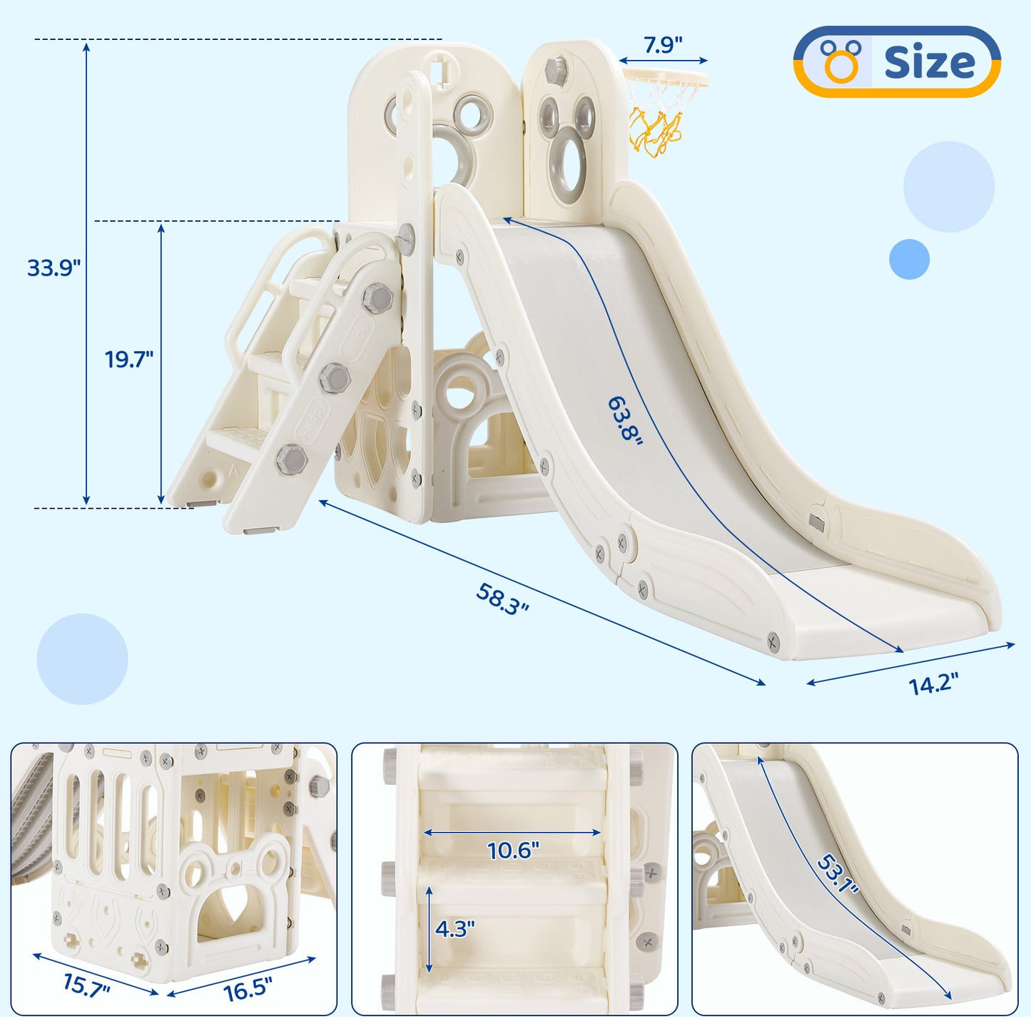 Arlopu Kids Slide L-Shaped, 4 in 1 Slide Climber for Toddler, with Ball & Hoop, Storage Space and Non-Slip Steps, Indoor Outdoor Baby Playset, Ideal Gift for Boys and Girls 3 Years+