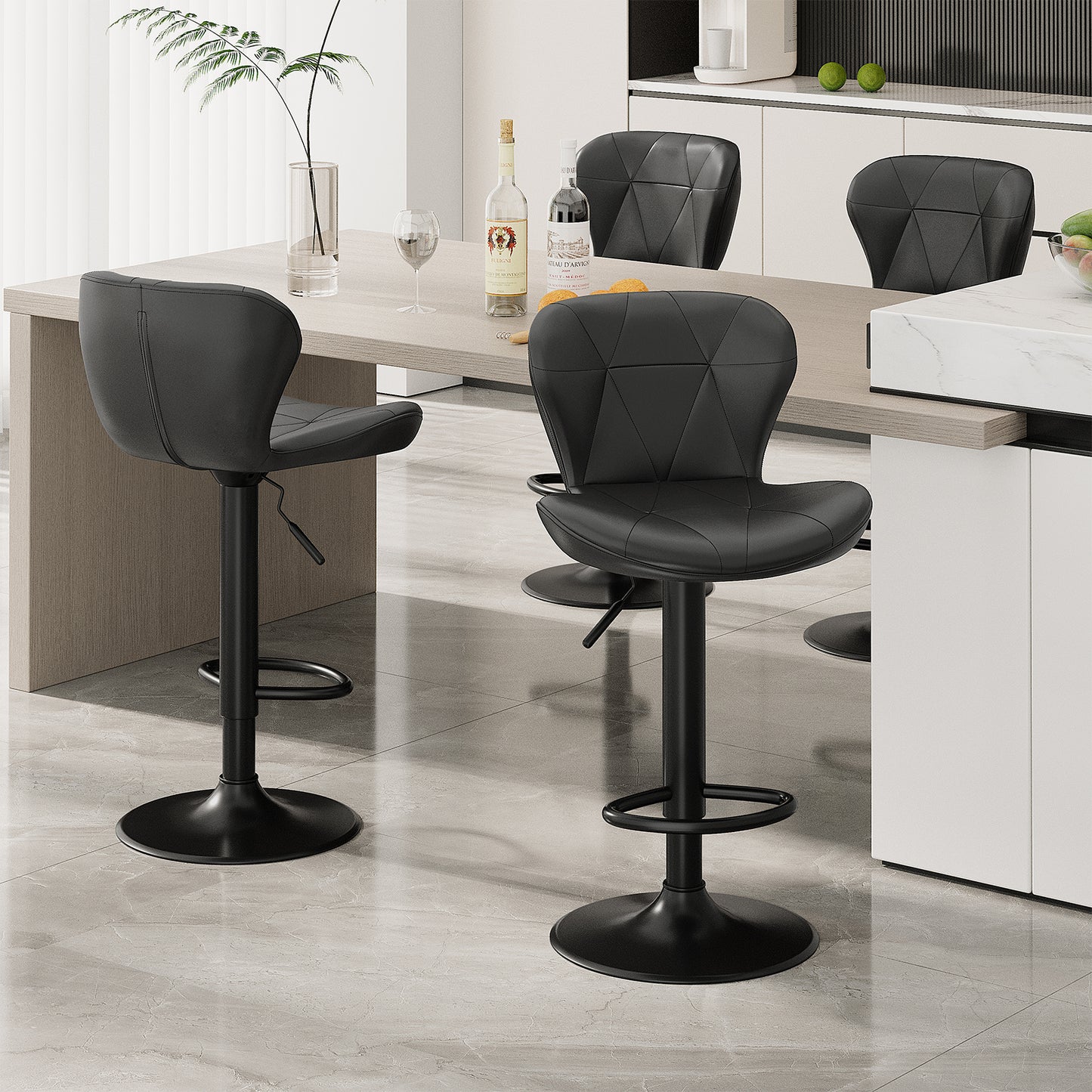 Arlopu Bar Stools Set of 4, Adjustable Swivel PU Leather Counter Seats, Counter Height Barstools with Back & Footrest for for Bar/ Kitchen/Dining Room