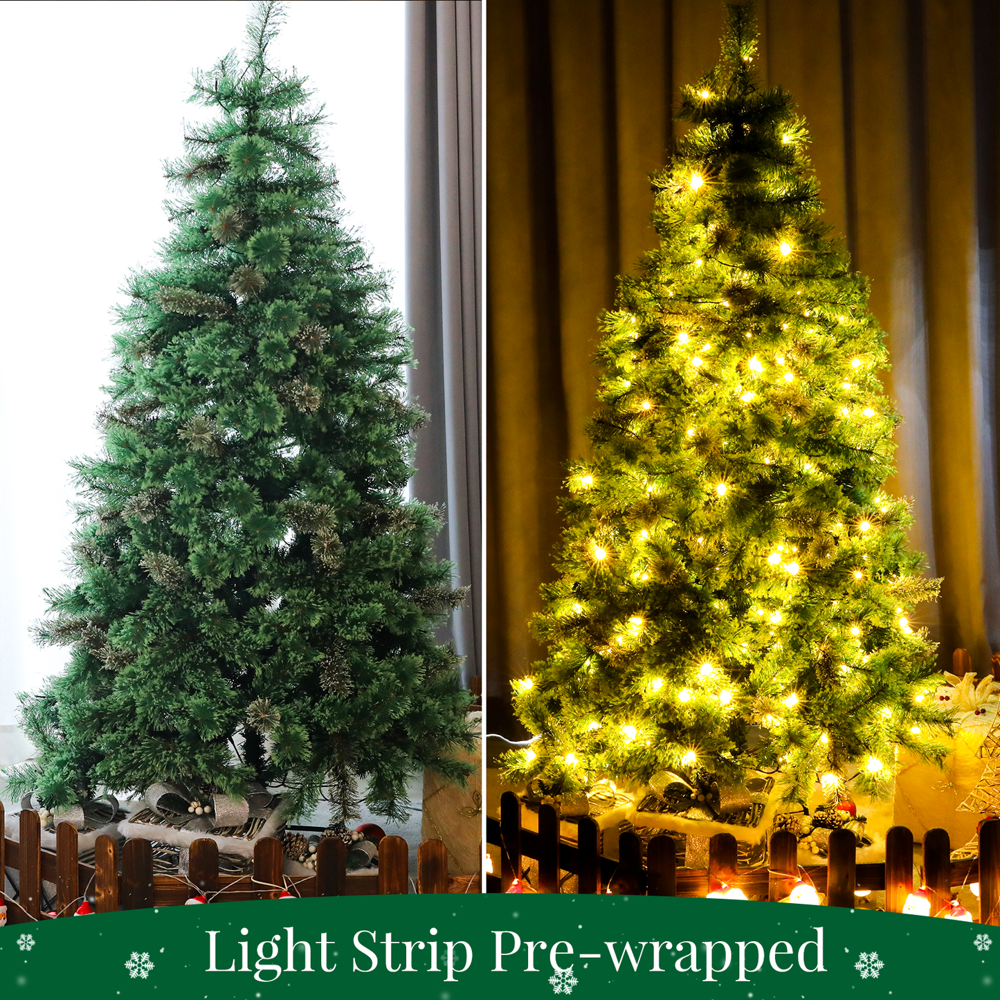 Arlopu Artificial Pre-lit Christmas Tree, 8FT Prelighted Holiday Xmas Tree, 400 Warm White Lights and Foldable Metal Stand, Home Party Decoration