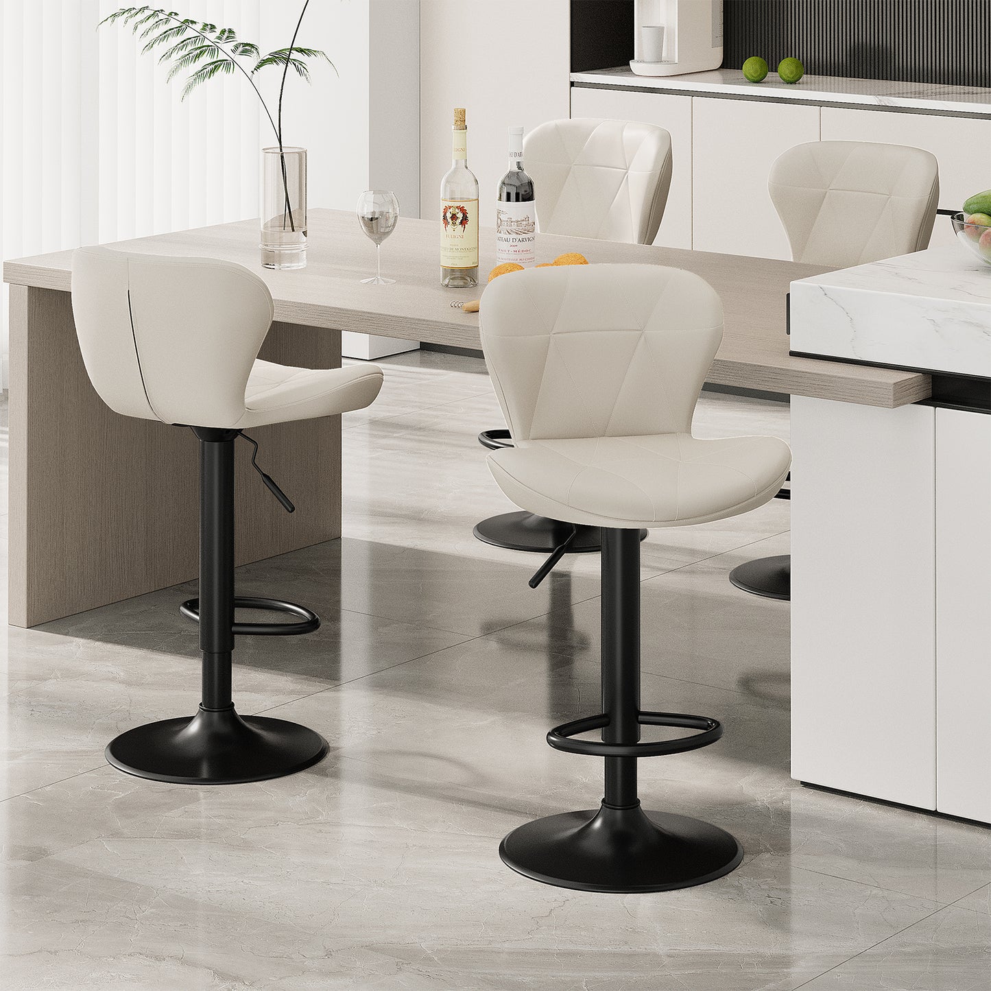 Arlopu Bar Stools Set of 4, Adjustable Swivel PU Leather Counter Seats, Counter Height Barstools with Back & Footrest for for Bar/ Kitchen/Dining Room