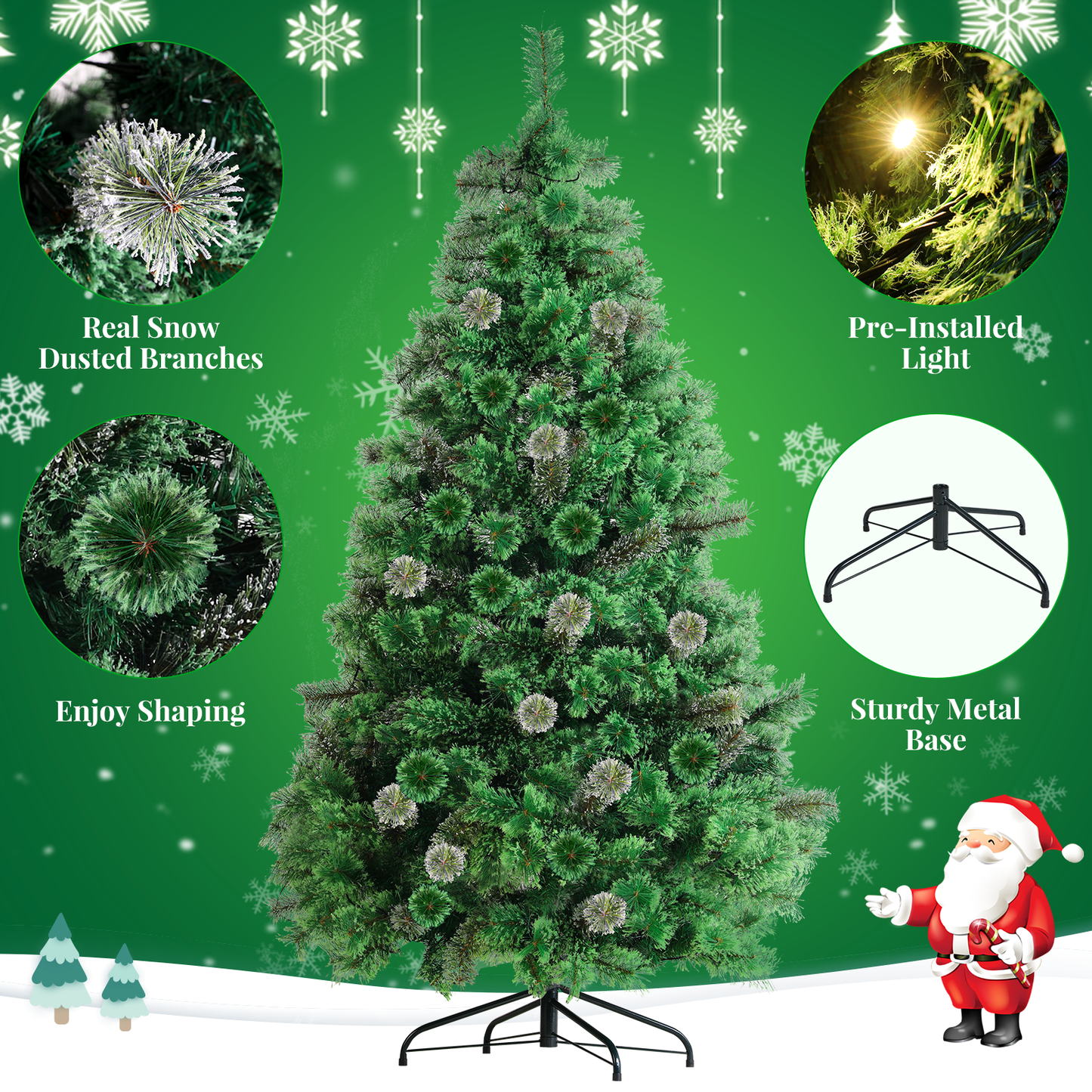 Arlopu 6ft Pre-lit Artificial Christmas Tree, Snow Dusted Prelighted Cashmere Pine Needle Xmas Tree, with 250 Warm White Lights, 550 Tips, Metal Hinges & Base Home Holiday Decor