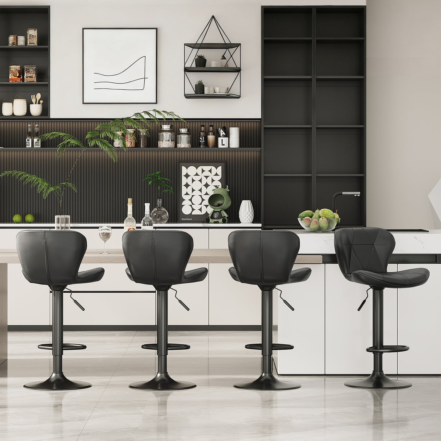 Arlopu Bar Stools Set of 4, Adjustable Swivel PU Leather Counter Seats, Counter Height Barstools with Back & Footrest for for Bar/ Kitchen/Dining Room