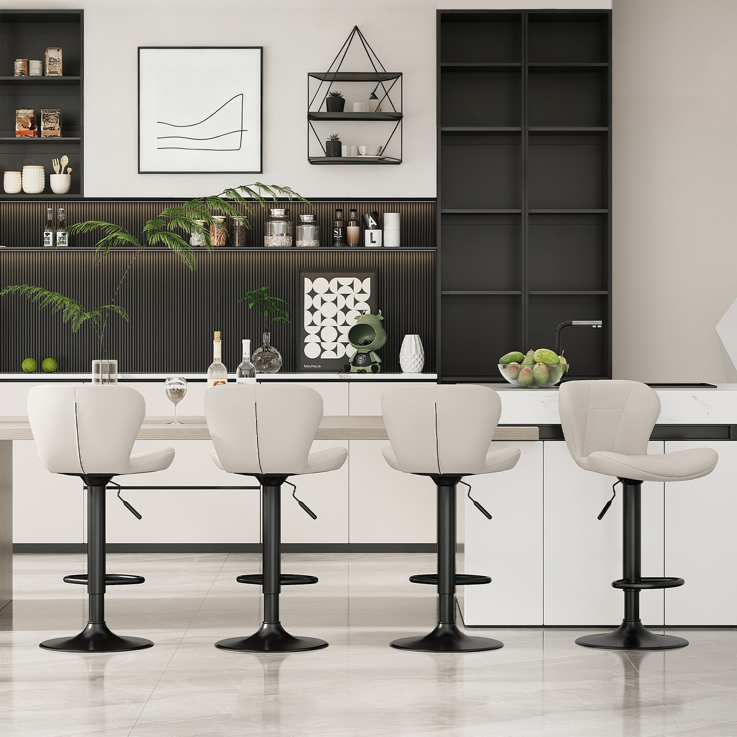 Arlopu Bar Stools Set of 4, Adjustable Swivel PU Leather Counter Seats, Counter Height Barstools with Back & Footrest for for Bar/ Kitchen/Dining Room