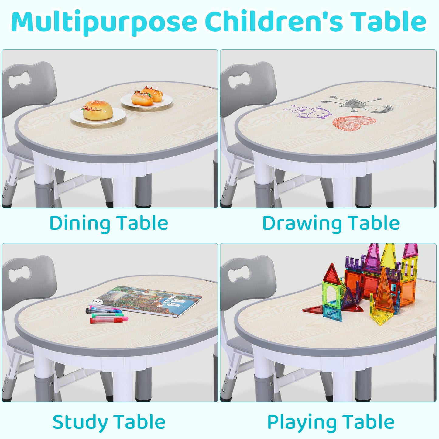 Arlopu Kids Table and 2 Chairs Set, Kids Art Table with Graffiti Desktop, Toddler Activity Table and Chairs Set for Daycare, Playroom