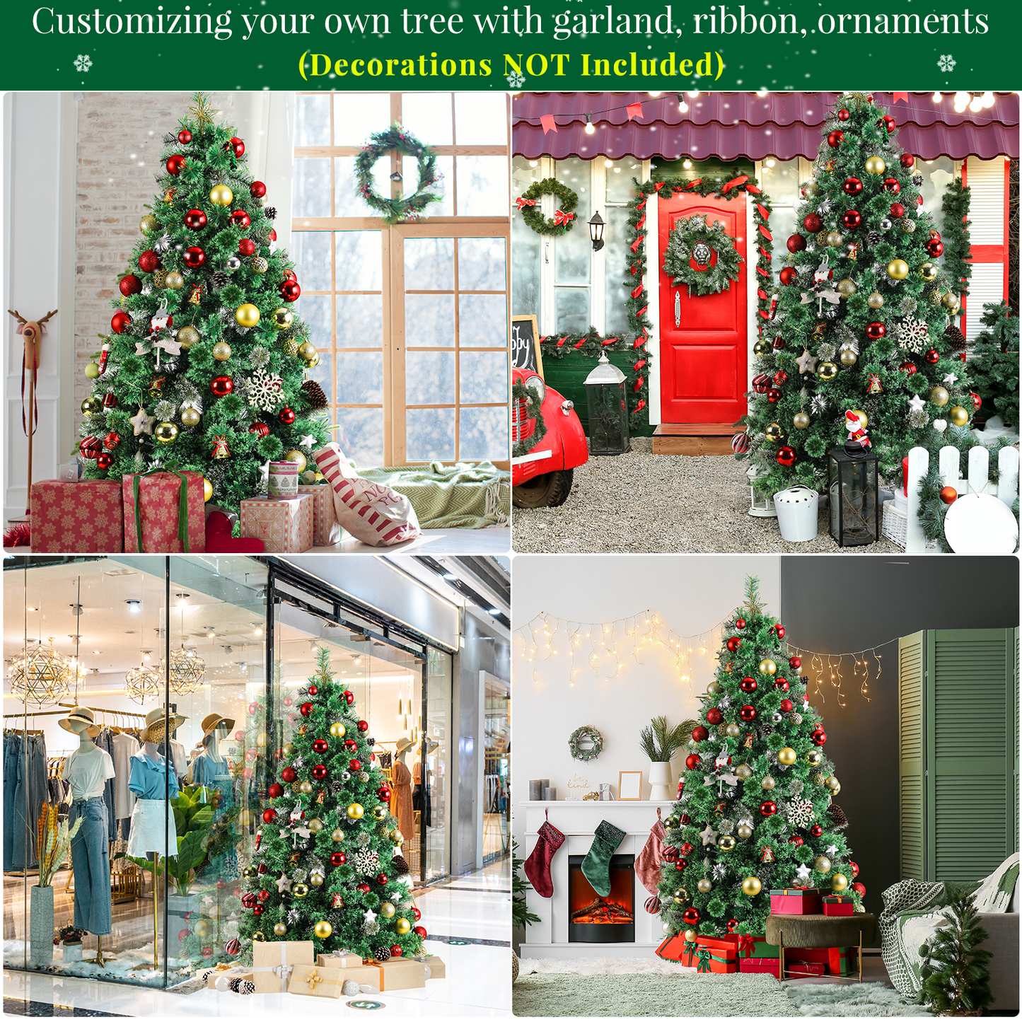 Arlopu 6ft Pre-lit Artificial Christmas Tree, Snow Dusted Prelighted Cashmere Pine Needle Xmas Tree, with 250 Warm White Lights, 550 Tips, Metal Hinges & Base Home Holiday Decor