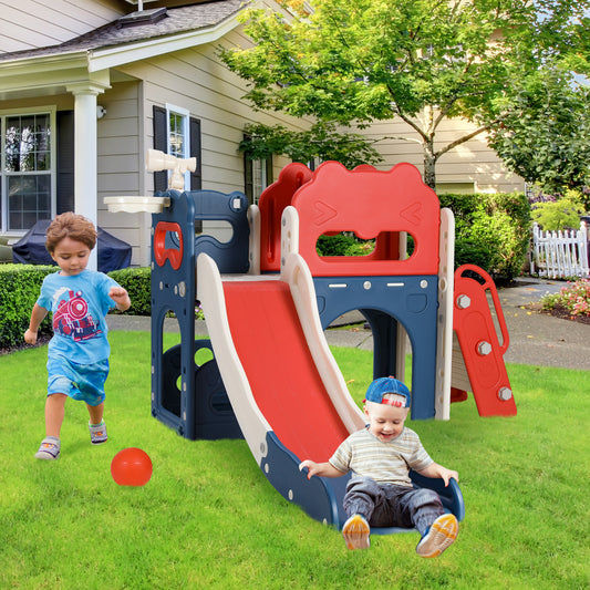 Arlopu Sturdy Kids Slide, Freestanding Toddler Slide Play Climber Indoor Outdoor Playground with Telescope, Tunnel, Storage Space, Basketball Hoop and Ball