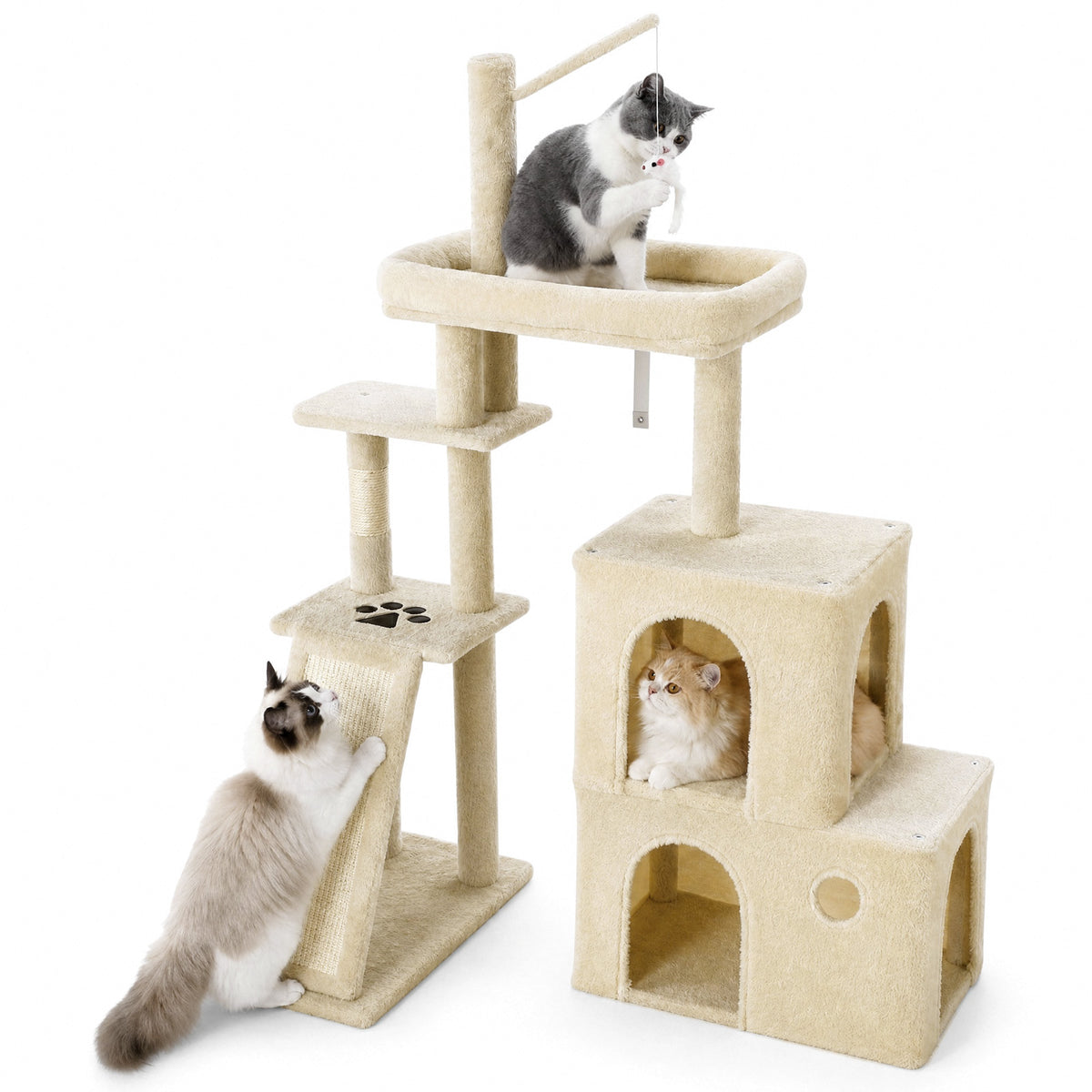 Arlopu Cat Tree for Large Cats 57.5" Cat Tower Condo with Scratching Post for Indoor Cats, Light Gray