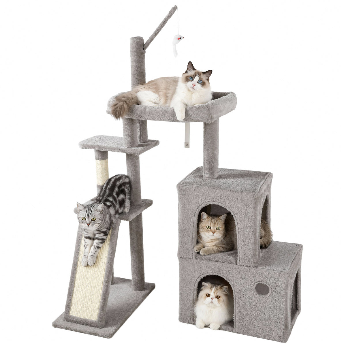 Arlopu Cat Tree for Large Cats 57.5" Cat Tower Condo with Scratching Post for Indoor Cats, Light Gray