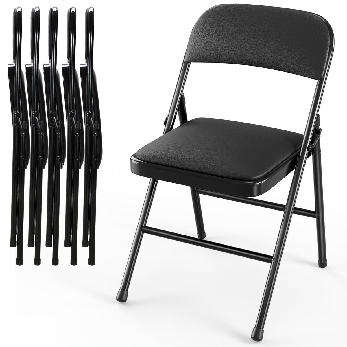 Arlopu 4/6/8/10/12 Pack Folding Chairs, Convenient Leather Padded Folding Chairs
