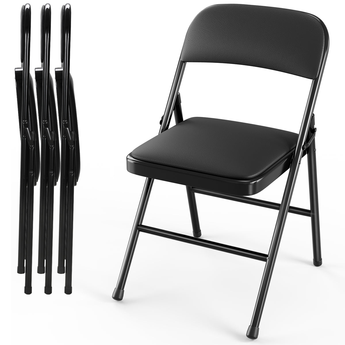 Arlopu 4/6/8/10/12 Pack Folding Chairs, Convenient Leather Padded Folding Chairs