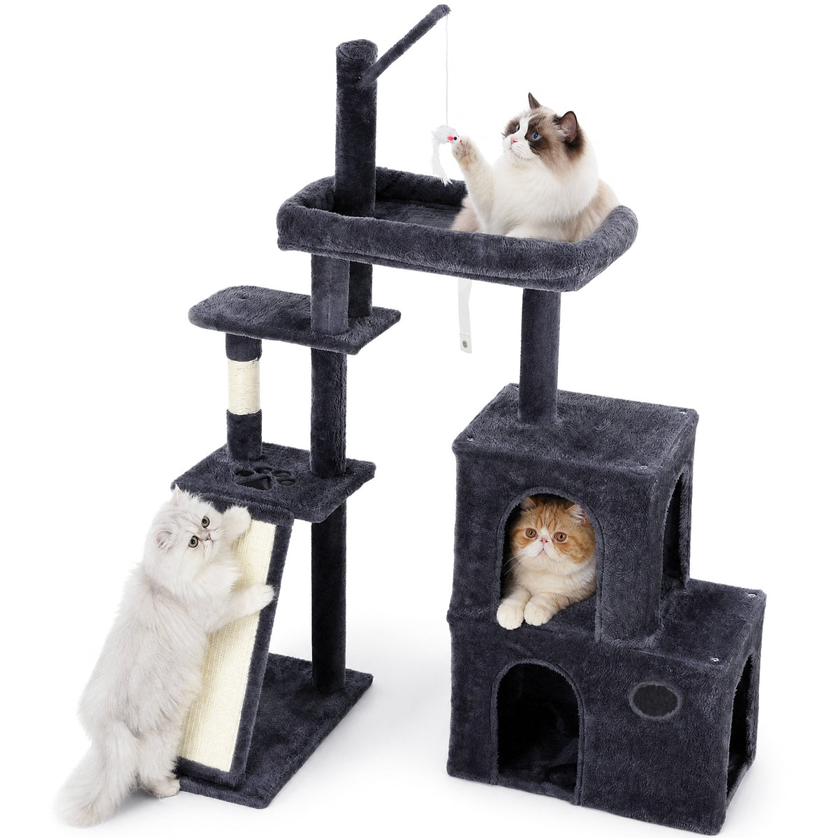 Arlopu Cat Tree for Large Cats 57.5" Cat Tower Condo with Scratching Post for Indoor Cats, Light Gray