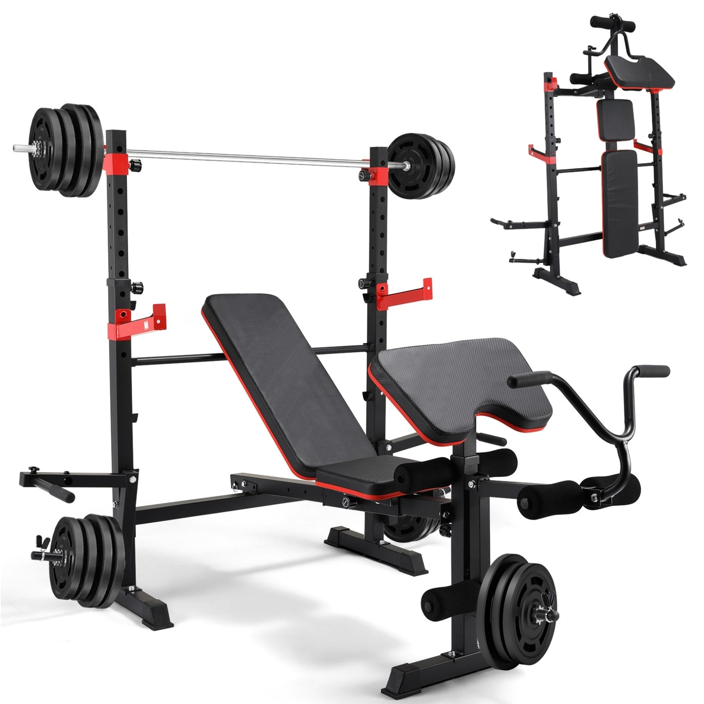 Arlopu Adjustable Weight Bench 900lbs 6-in-1 Olympic Foldable Bench Press Set with Squat Rack, Leg Extension, Preacher Curl