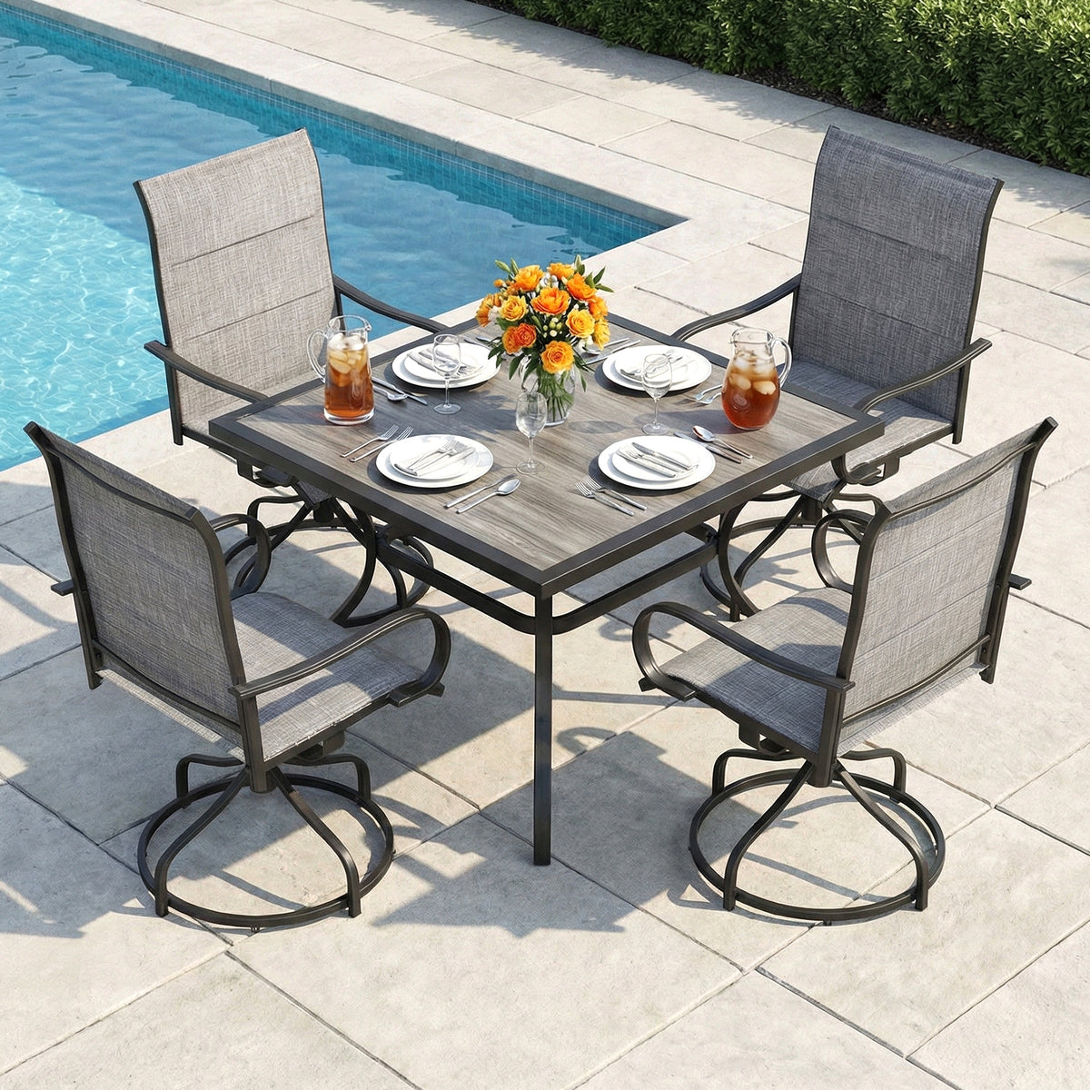 Arlopu Patio Swivel Chair Set of 2, Outdoor Dining Chairs High Back, Padded All Weather Breathable Textilene Outside Furniture Chair, Gray